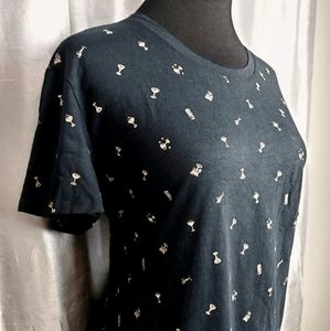 NWT !SALE! Lucky Brand T-shirt Sz L Black Gold Cocktail Print SOLD OUT